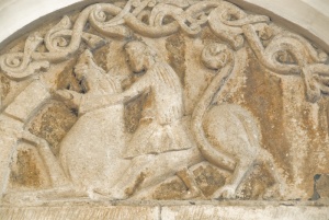 Detail of carving on the 12th century Norman tympanum
